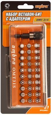 Набор бит 1/4" SL;PH;PZ;TORX;HEX +магнитный держатель, пластиковая упаковка, 31ед, OMT31S ОMBRA