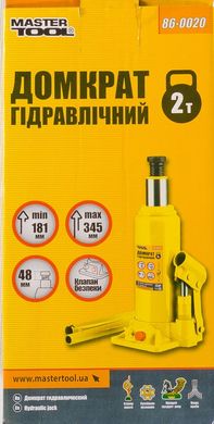 Домкрат гидравлический бутылочный MASTERTOOL 2 т 181-345 мм 86-0020