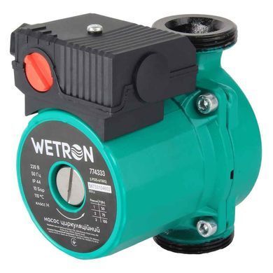 Насос циркуляційний 75Вт Hmax 4м Qmax 45л/хв &Oslash;1&frac12;" 130мм зел + гайки &Oslash;1" WETRON (774313)