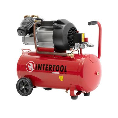 Компрессор 50 л, 3 кВт, 220 В, 10 атм, 420 л/мин, 2 цилиндра. INTERTOOL PT-0007