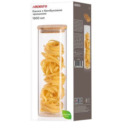 Банка для зберігання Ardesto Midori, 1300мл, скло, бамбук, квадратна, прозорий