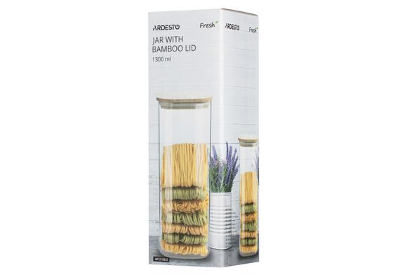 Банка для зберігання Ardesto Midori, 1300мл, скло, бамбук, квадратна, прозорий
