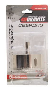 Сверло трубчатое GRANITE с алмазным напылением для стекла и плитки 65 мм 2-01-265