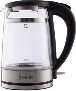 Електрочайник Gorenje 1.7л, 2,200 Вт, strix контроль, скло, чорний