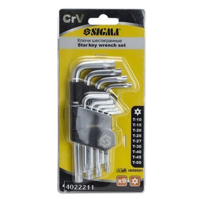 Ключі TORX 9шт T10-T50 CrV (короткі з отвором) SIGMA (4022211)