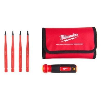 Набір викруток прецезійних ізольованих VDE MILWAUKEE 4-в-1 (рукоять VDE + 4 біти TORX VDE, текстильний чохол)
