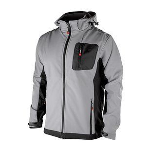 Куртка SOFTSHELL світло сіро-чорна, з капюшоном, тришарова, тканина - стрейч 300 GSM 100D, з водо- і вітрозахистом, розмір XL INTERTOOL SP-3124