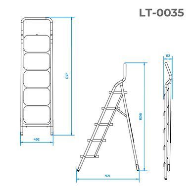 Стремянка, 5 ступеней 380*260 мм, высота 1598 мм INTERTOOL LT-0035