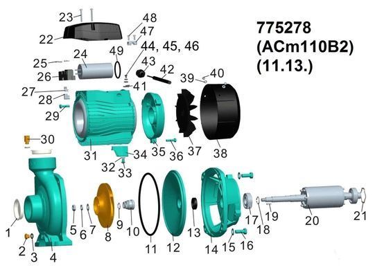 Насос центробежный 1.1кВт Hmax 19,5м Qmax 500л/мин 2" LEO 3.0 ACm110B2 (775278)