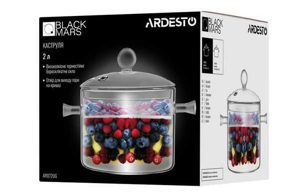 Кастрюля с крышкой Ardesto Black Mars, 2л, боросиликатное стекло