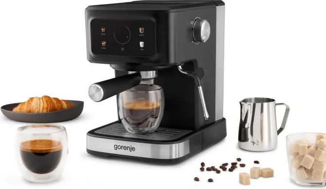 Кавоварка Gorenje ріжкова 1.5л, мелена, ручний капучинатор, чорний