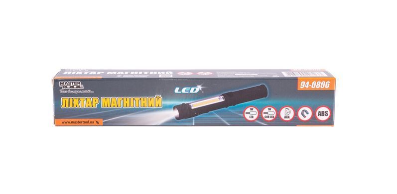 Фонарик магнитный MASTERTOOL 168х24 мм LED+COB LED 3xAAA ABS 94-0806
