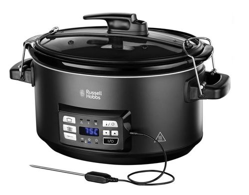 Медленноварка Russell Hobbs 3в1 Souse Vide, 350Вт, чаша-6,5л, электр. управление, 2 щупа, вакууматор, нерж. сталь, черный