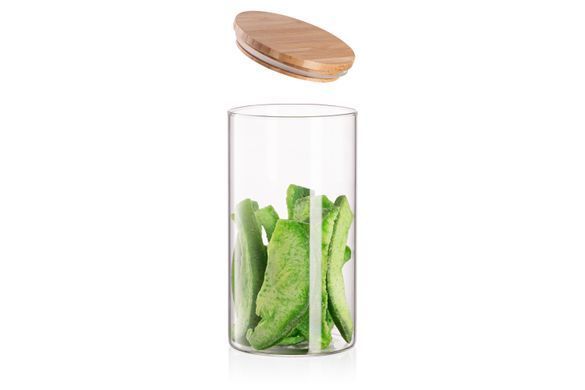 Банка для хранения Ardesto Midori, 760мл, стекло, бамбук, круглый, прозрачный