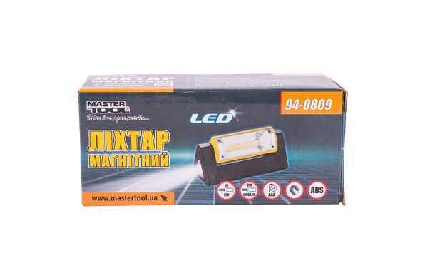 Ліхтар магнітний з регулюванням нахилу бічного світла MASTERTOOL 125х52х52 мм 6xLED+COB LED 4xAAA 94-0809