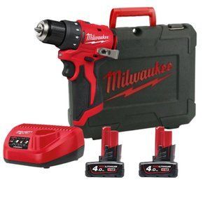 Дрель-шуруповерт с ударом аккумуляторная бесщеточная MILWAUKEE, M12 BLPDRC-402С, 40Нм (зарядное устройство С12 С, 2 аккумулятора М12