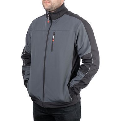 Куртка SOFTSHELL темно сіро-чорна, тришарова, тканина - стрейч 300 GSM 100D, з водо- і&nbsp;вітрозахистом,&nbsp;розмір XXL INTERTOOL SP-3135