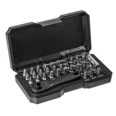 Набір біт Neo Tools, 38 од., 1/4", тріскачка 48 зубців, 36 біт 25мм, сталь S2, кейс