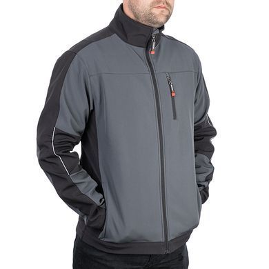 Куртка SOFTSHELL темно сіро-чорна, тришарова, тканина - стрейч 300 GSM 100D, з водо- і&nbsp;вітрозахистом,&nbsp;розмір XXL INTERTOOL SP-3135
