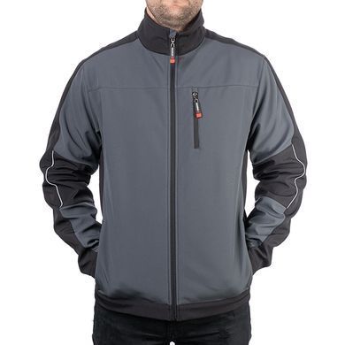 Куртка SOFTSHELL темно сіро-чорна, тришарова, тканина - стрейч 300 GSM 100D, з водо- і&nbsp;вітрозахистом,&nbsp;розмір XXL INTERTOOL SP-3135