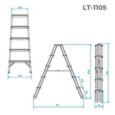 Стремянка алюминиевая двусторонняя 5 ступени, высота 1094 мм INTERTOOL LT-1105