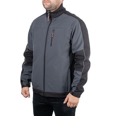 Куртка SOFTSHELL темно сіро-чорна, тришарова, тканина - стрейч 300 GSM 100D, з водо- і&nbsp;вітрозахистом,&nbsp;розмір XXL INTERTOOL SP-3135