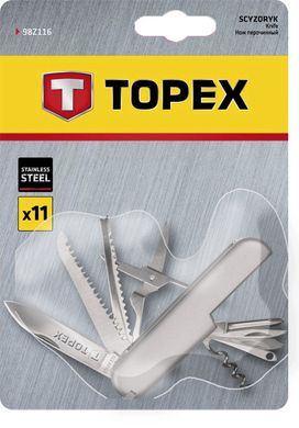 Нож многофункциональный TOPEX, 11 функций, держатель металлический, нержавеющая сталь.