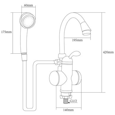 Кран-водонагреватель проточный LZ 3.0кВт 0.4-5бар для ванны гусак ухо на гайке AQUATICA (LZ-6C111W)