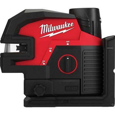 Нивелир линейно-точечный лазерный аккумуляторный 4 точечный MILWAUKEE, M12 CLL4P-301C зеленый луч (зарядное устройство С12 С, 1 аккумулятор М12 В3 3Ач, аксессуары, кейс)