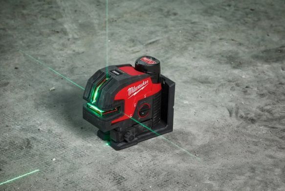 Нивелир линейно-точечный лазерный аккумуляторный 4 точечный MILWAUKEE, M12 CLL4P-301C зеленый луч (зарядное устройство С12 С, 1 аккумулятор М12 В3 3Ач, аксессуары, кейс)