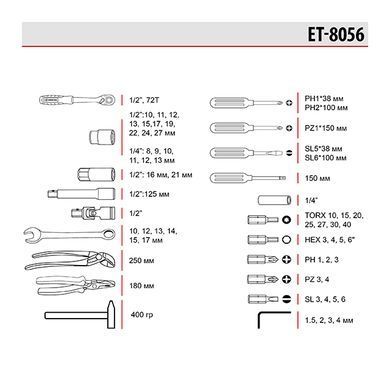 Набор инструментов 1/2" & 1/4", 56 ед., Cr-V STORM INTERTOOL ET-8056
