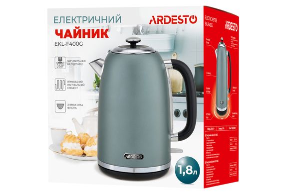 Электрочайник Ardesto EKL-F400G, 1,8л, металл, мат, STRIX, мятный