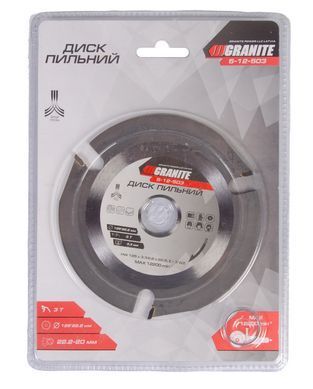 Диск пильный GRANITE для дерева с твердосплавными напайками 125х22.2х3Т 12200 об/мин 5-12-503