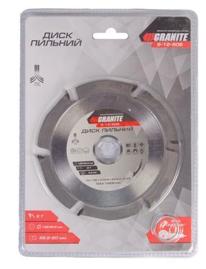 Диск пильный GRANITE для дерева с твердосплавными напайками 125х22.2х6Т 12200 об/мин 5-12-506