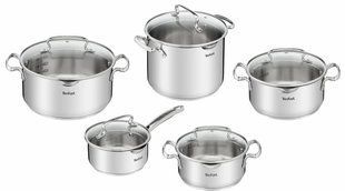 Набор посуды Tefal Duetto Plus, 10 предметов, нержавеющая сталь, стекло