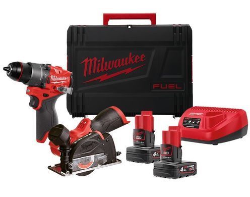 Набор аккумуляторных инструментов M12FPP2G2-402X MILWAUKEE (дрель-шуруповерт M12 FUEL FPD2-0, шлифмашина отрезная M12 FUEL FCOT-0, 2 акум, зарядн.пристр, HD кейс)