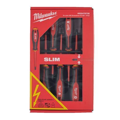 Набір викруток ізольованих VDE MILWAUKEE, (7шт), (SL2,5/ SL3/ SL4/ PH2/ PZ1/PZ2 / викрутка-тестер)