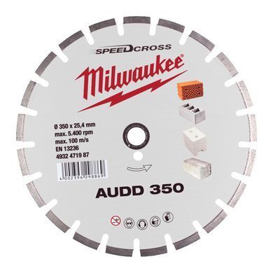 Диск алмазний Speedcross MILWAUKEE AUDD 350, діаметр 350мм (бетон, цегла, асфальт)