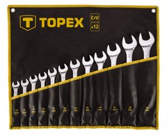 Ключи гаечные TOPEX, набор 12 ед., комбинированные, 13-32 мм, CrV, чехол-скручивание