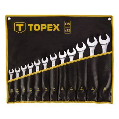 Ключи гаечные TOPEX, набор 12 ед., комбинированные, 13-32 мм, CrV, чехол-скручивание