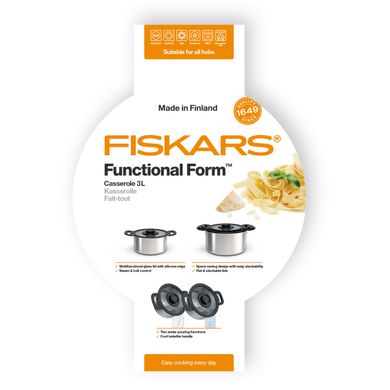 Кастрюля Fiskars Functional Form, стеклянная крышка, 3 л, нерж. сталь