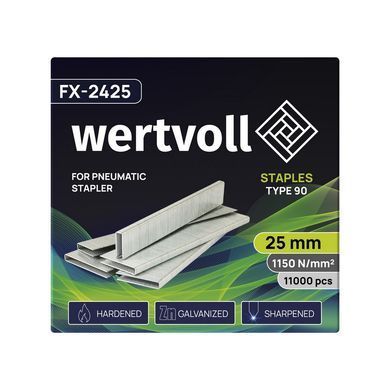 Скобы закаленные для пневмостеплера WERTVOLL тип 90 25 мм/5.8х1.25 мм 11000 шт FX-2425