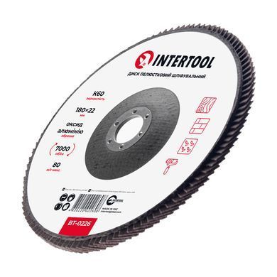Диск шліфувальний пелюстковий 180*22 мм, зерно K60 INTERTOOL BT-0226