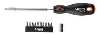 Отвертка NEO, битодержатель с гибким стержнем 1/4", переходник, 10 бит, SL, PH, Torx