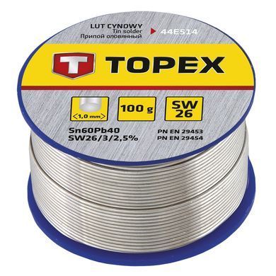 Припой оловянный TOPEX, Sn60Pb40, флюс SW26, проволока 1 мм, 100 г