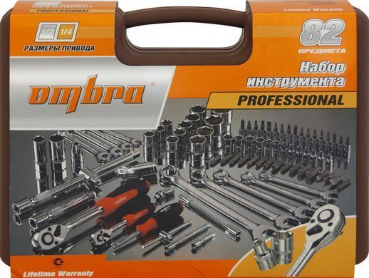 82 предмета, универсальный набор инструментов 1/4" и 1/2", OMT82S ОMBRA