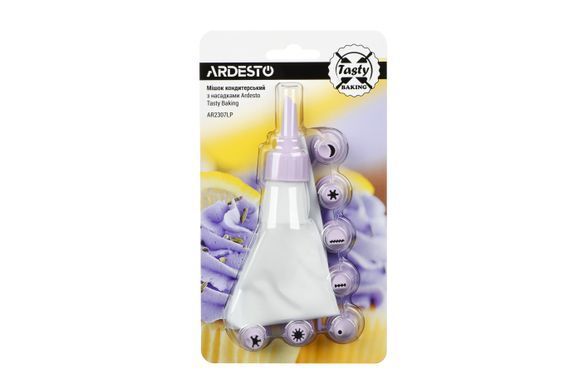 Мешок кондитерский с насадками Ardesto Tasty baking, 26.8x13.4см, пластик, лиловый