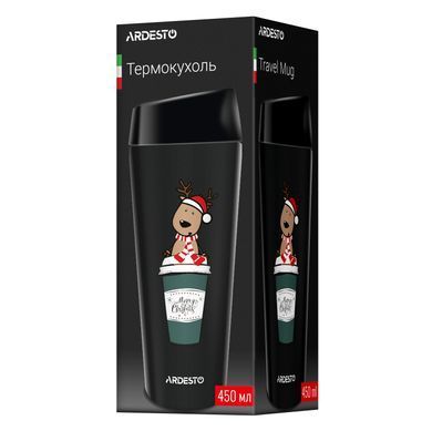 Термокружка Ardesto Coffee Time Christmas Reindeer 450мл, нержавеющая сталь, черный
