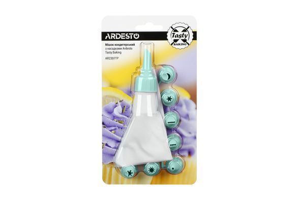 Мешок кондитерский с насадками Ardesto Tasty baking, 26.8x13.4см, пластик, голубой
