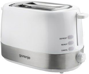 Тостер Gorenje, 850Вт, функц. розморожування, автовідключення, пластик/метал, білий